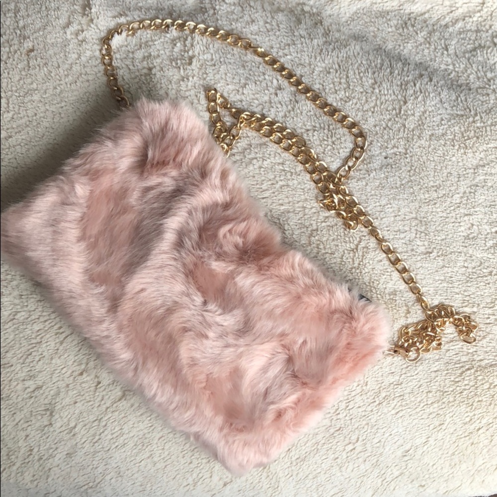 Pink Fur chain crossbody purse